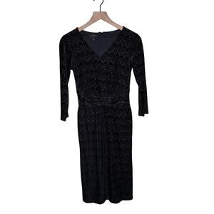 TALBOTS black burnout whimsigoth holiday formal belt detail knee length dress XS